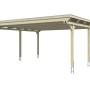 Skan Holz Doppelcarport Emsland aus Holz mit Flachdach und sechs Pfosten.