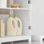 SoBuy Waschbeckenunterschrank BZR18-W, weiß, mit offenstehender Tür und Innenraum mit Putzmitteln.
