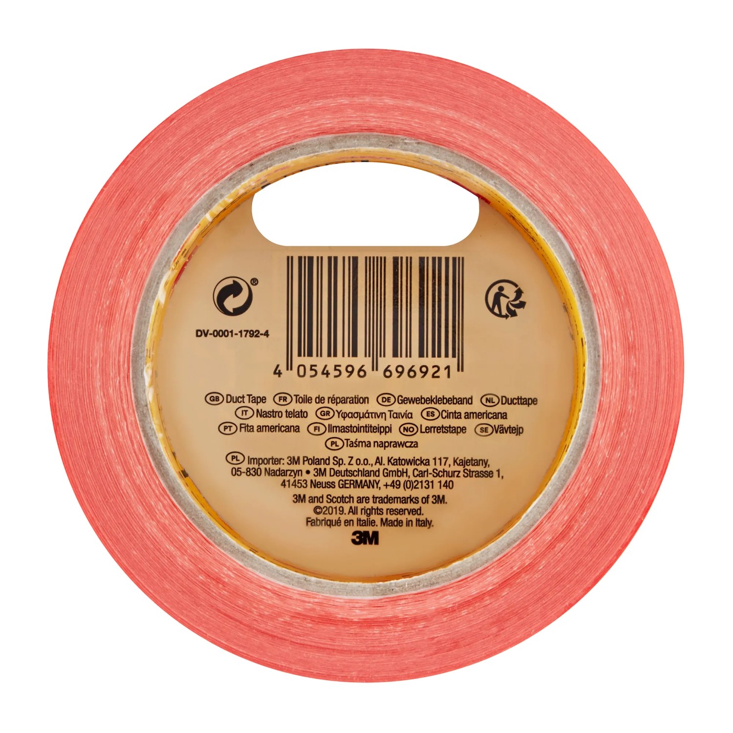 Orangefarbenes Scotch Klebeband High Visibility, 25 m x 48 mm, auf Rolle.