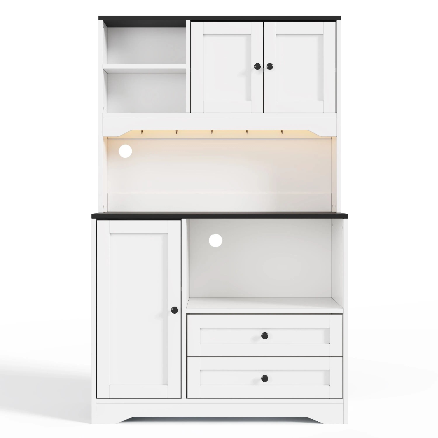 Merax Küchenschrank 100x40x163 cm LED Steckdosen Mikrowellenplatz Gewürzregal