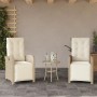 Beiges 3-tlg. vidaXL Bistro-Set aus Polyrattan mit Kissen für Garten, Terrasse oder Balkon.