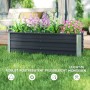 Outsunny Gartenbeet aus Stahl, kohlegrau, mit bunten Blumen bepflanzt.