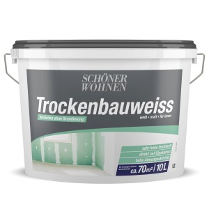 Eimer Schöner Wohnen Trockenbauweiss, matte weiße Wandfarbe für Innen, 10 Liter.