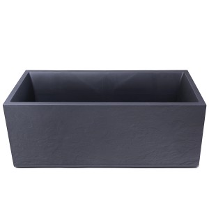 Anthrazitfarbener Ondis24 Pflanzkübel Vulkan 100 mit Doppelwand und Stein-Optik.