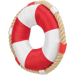 Jollypaw Schwimmring Oxford, 20 cm, rot-weiß, mit Tau, Wasserspielzeug für Hunde.