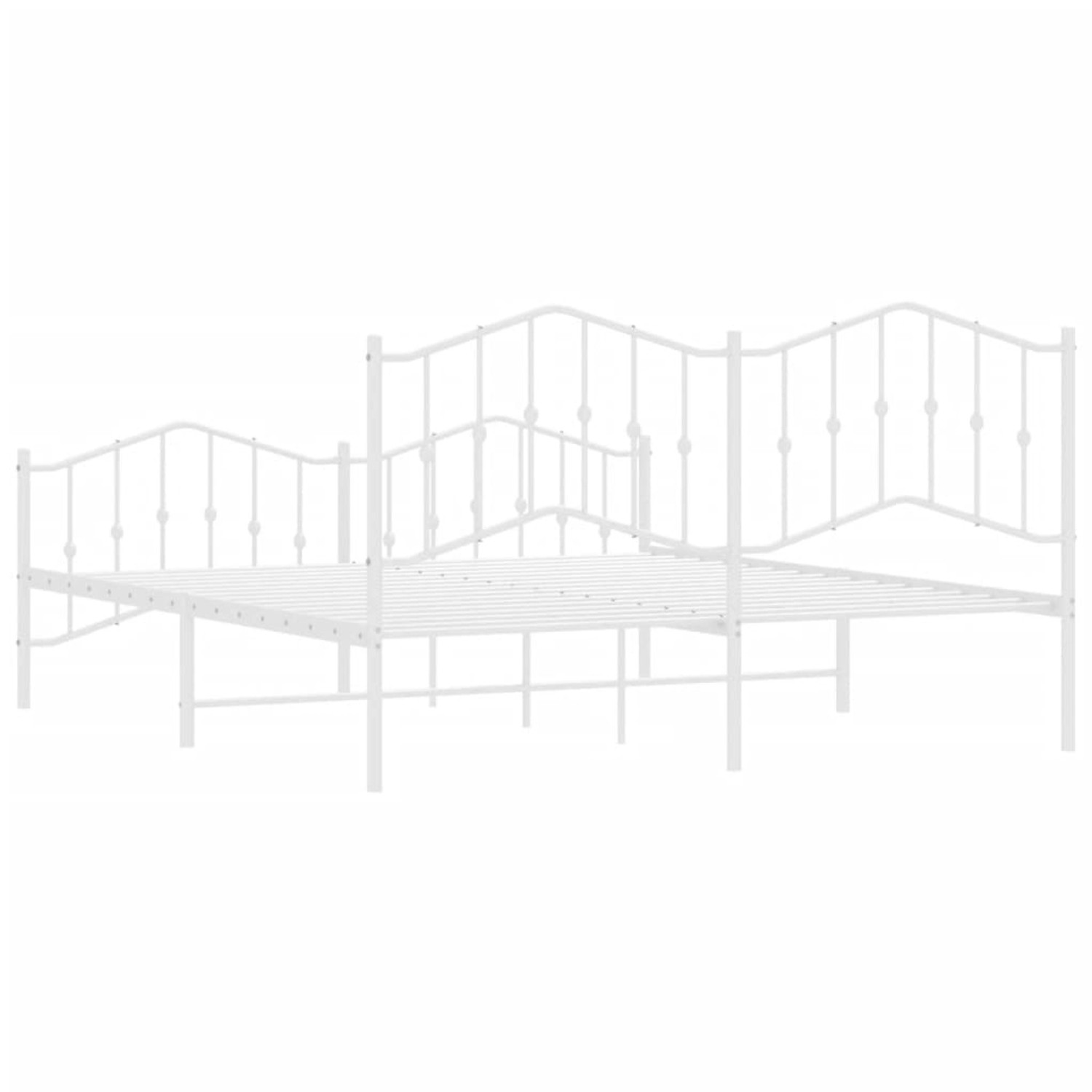 Weißes Metall Bettgestell mit Kopf- und Fußteil, Lattenrost inklusive.