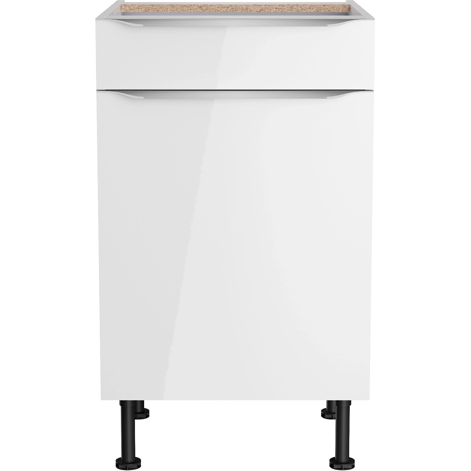 Weißer Optifit Unterschrank Arvid986, 50 cm breit, mit Schublade und Tür. Küchenunterschrank.