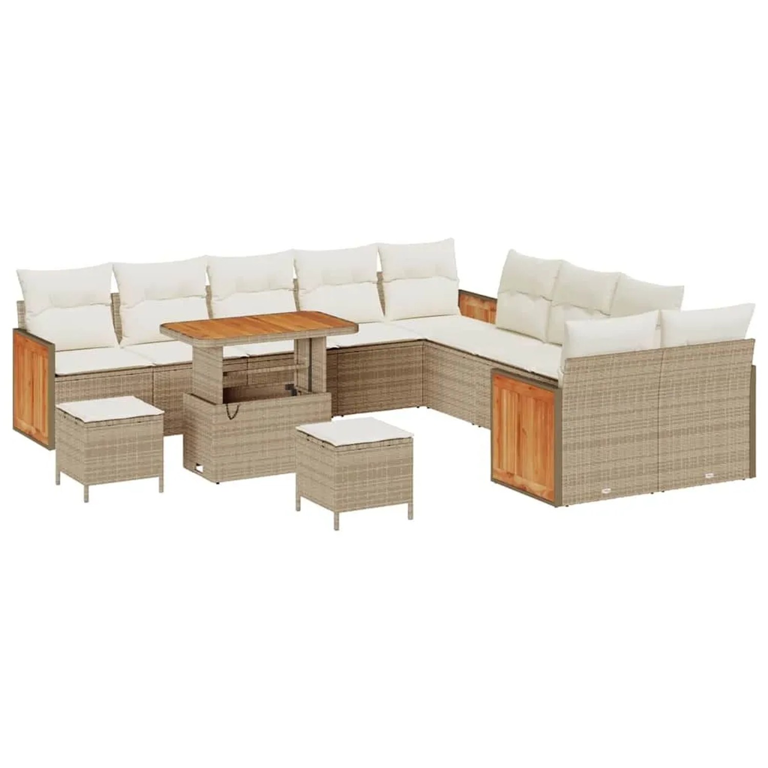 vidaXL Gartensofa-Set mit Kissen 13 Stk Beige und Creme 3363366