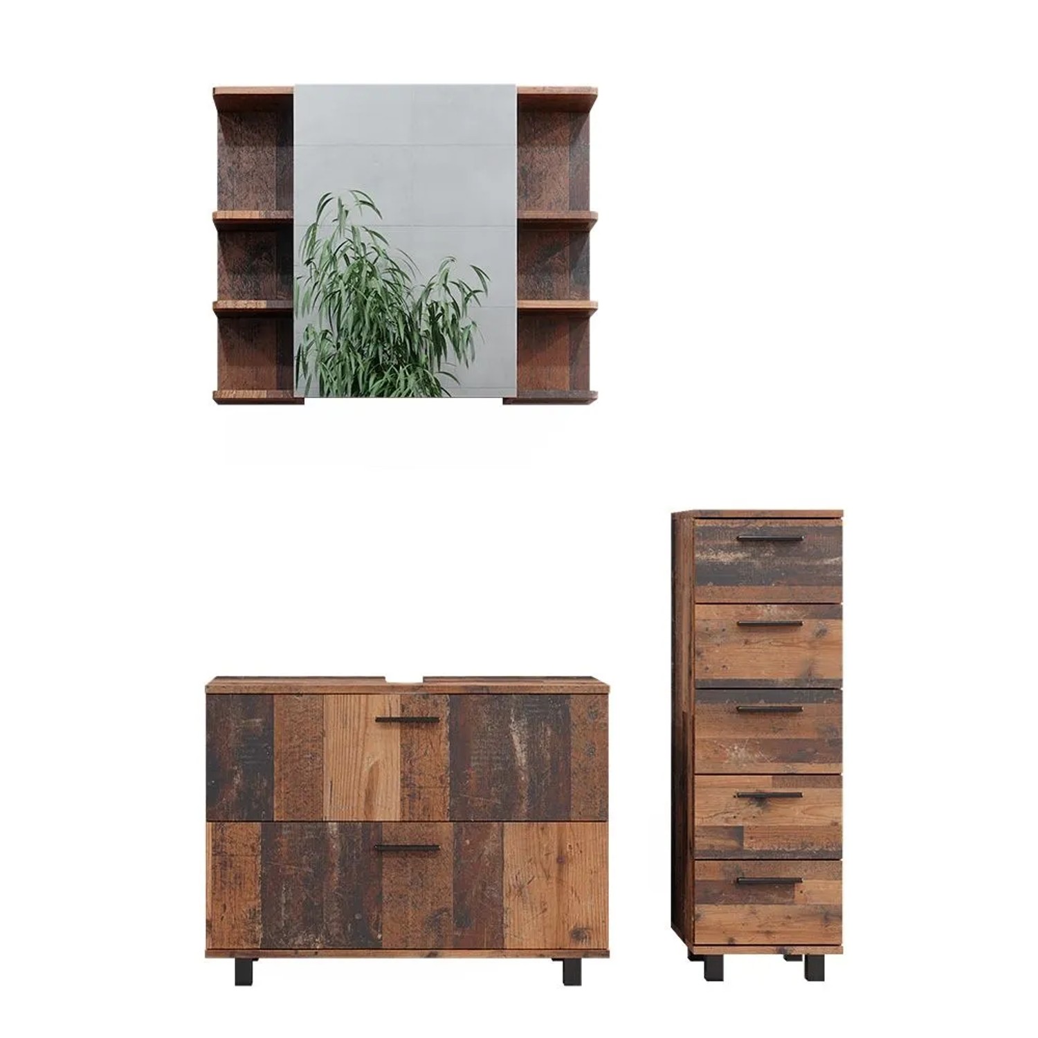 Vicco Badmöbel-Set Ilias Eiche rustikal 80 x 61 3-teilig