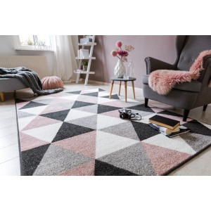 Andiamo Teppich Salamanca, altrosa-grau, 160x235 cm, mit geometrischem Dreiecksmuster.