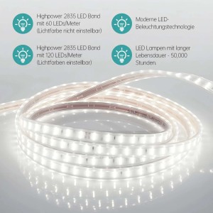 LED-Band mit kaltweißem Licht für Badspiegel, flexible Montage.