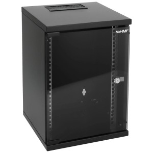 Schwarzer 10 Zoll HMF Serverschrank/Netzwerkschrank mit Glastür, 9HE für Wandmontage.