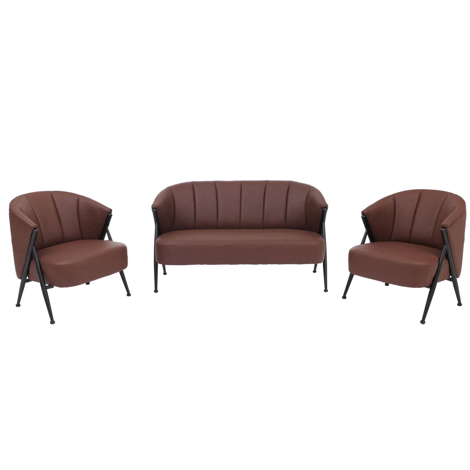 MCW Wohnzimmer-Set P30 Retro Industrial Metall Kunstleder Rostrot