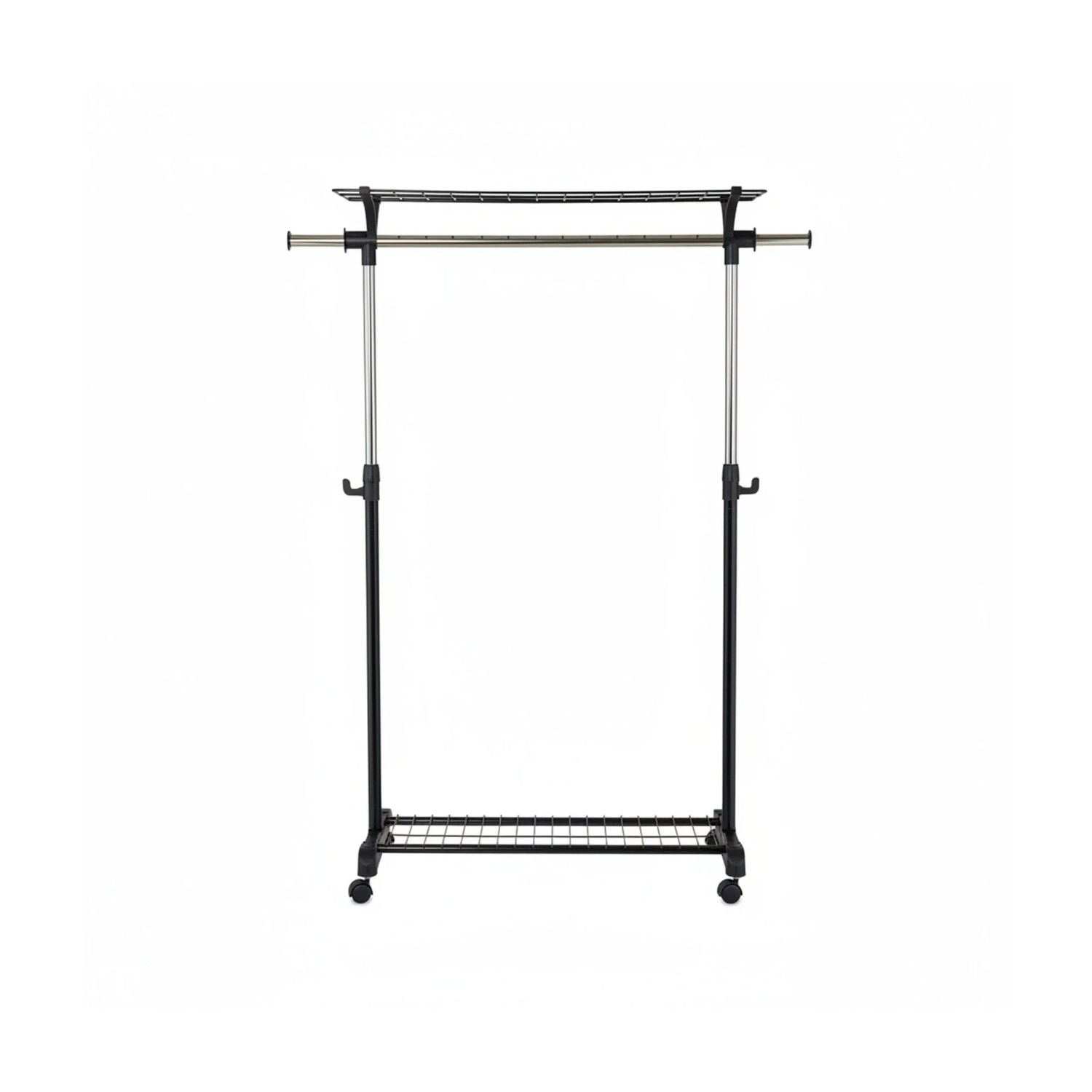 Relaxdays Kleiderständer mit 2 Ablagen Edelstahl Silber Höhenverstellbar 110 cm x 90 cm x 43 cm 3,1 kg