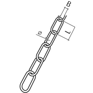 Zeichnung einer Conacord Ringkette aus Stahl, 4 mm Durchmesser, 38 mm Länge.