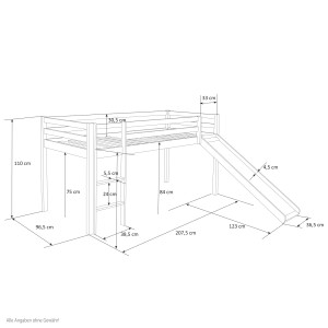 Homestyle4u Kinderhochbett 90x200 Grau mit Lattenrost Rutsche 2779