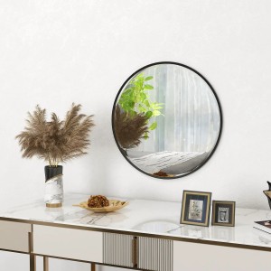 Runder HOMCOM Wandspiegel (60x60 cm) mit schwarzem Aluminiumrahmen.