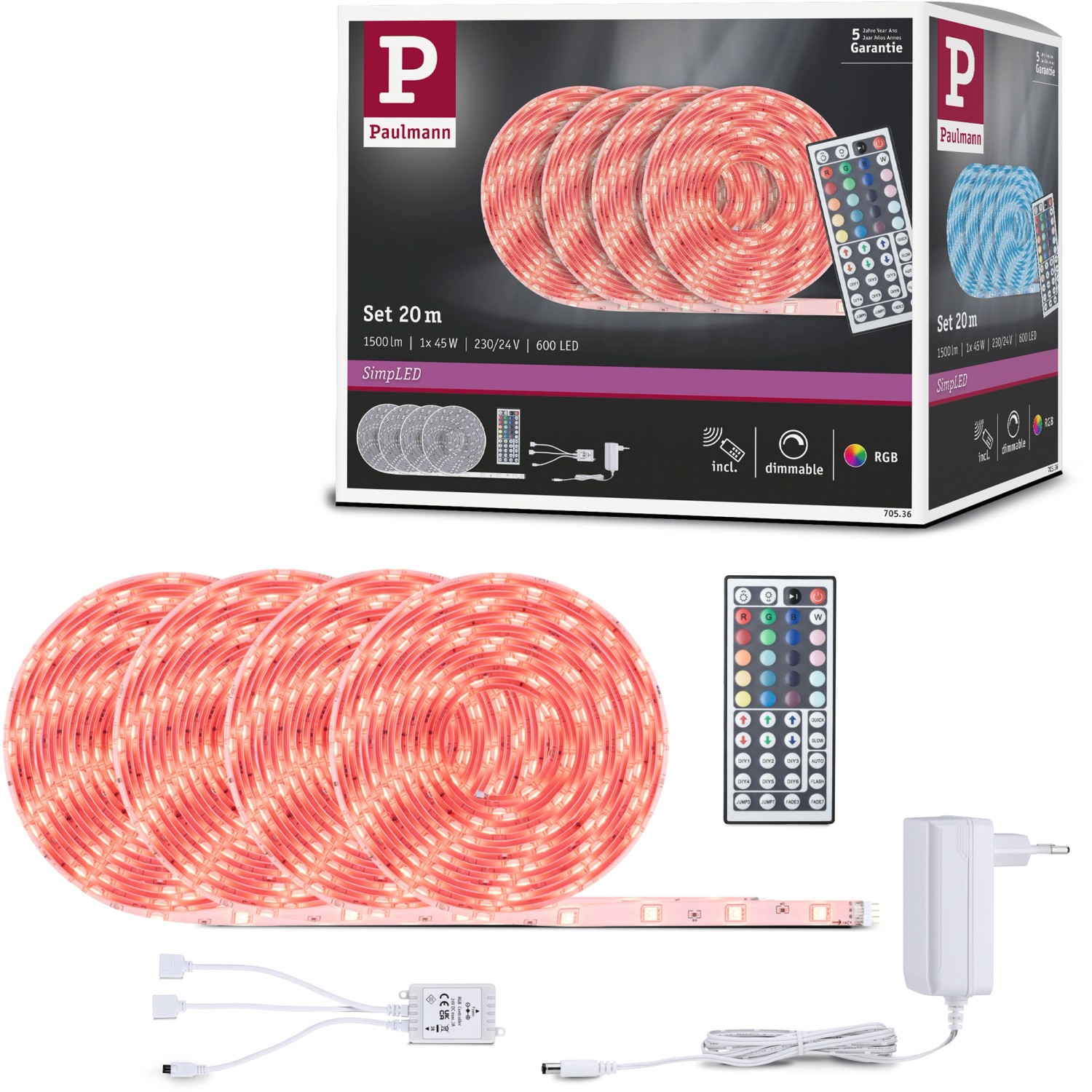 Paulmann LED-Strip RGBW SimpLED Komplettset 20 m 45W 75lm 48V kaufen ...
