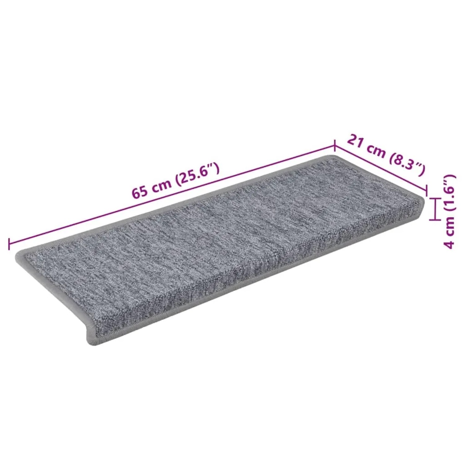 Hellgraue vidaXL Stufenmatte aus Nadelvlies, 65x21x4 cm, mit rechteckigem Rand. Für Treppenschutz & Rutschfestigkeit.