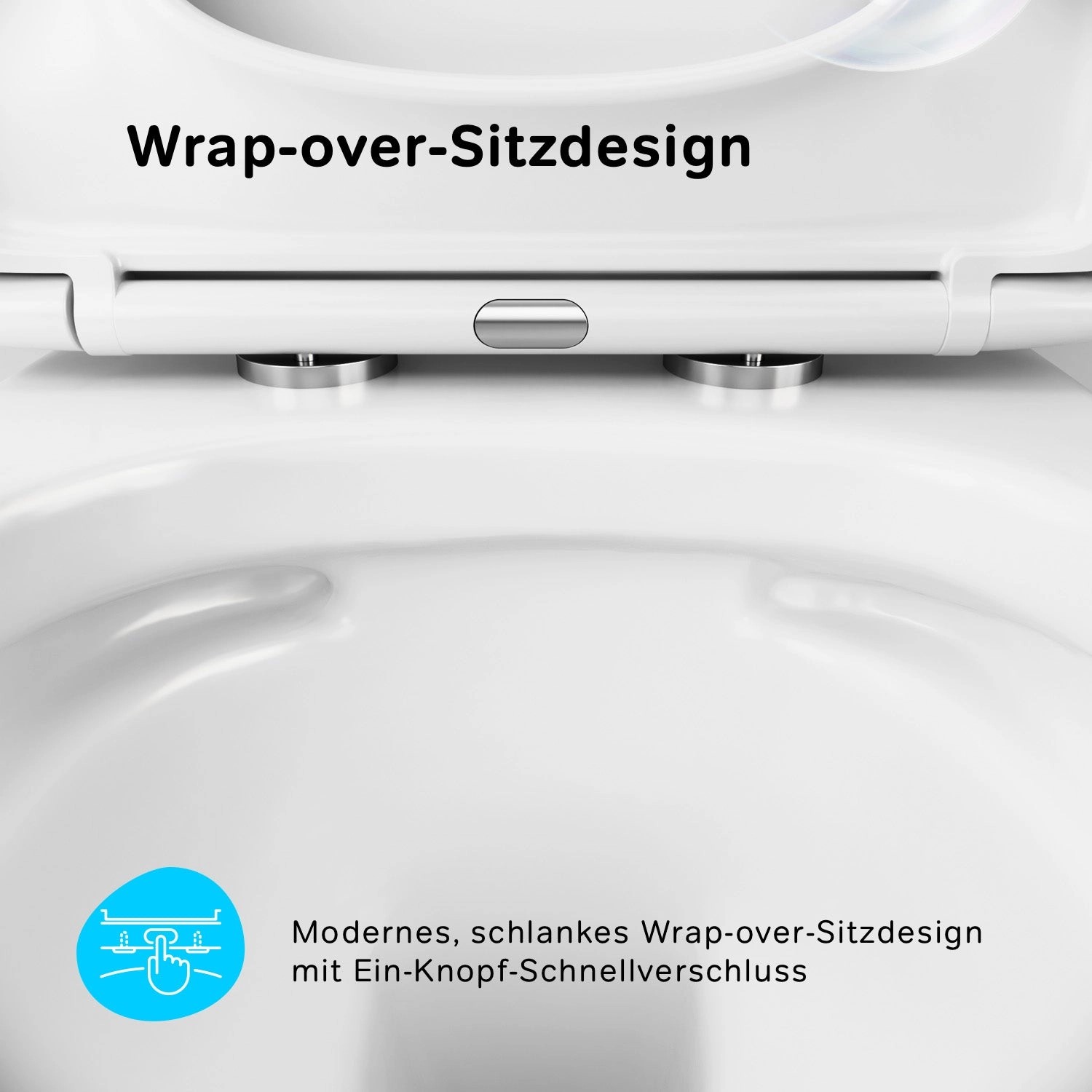 Detailaufnahme Wand-WC AM.PM Gem mit Softclose-Sitz, spülrandlos. Wrap-Over Design mit Schnellverschluss.