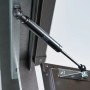 Detailaufnahme Gasdruckfeder am Biohort Gerätehaus HighLine Quarzgrau-Metallic