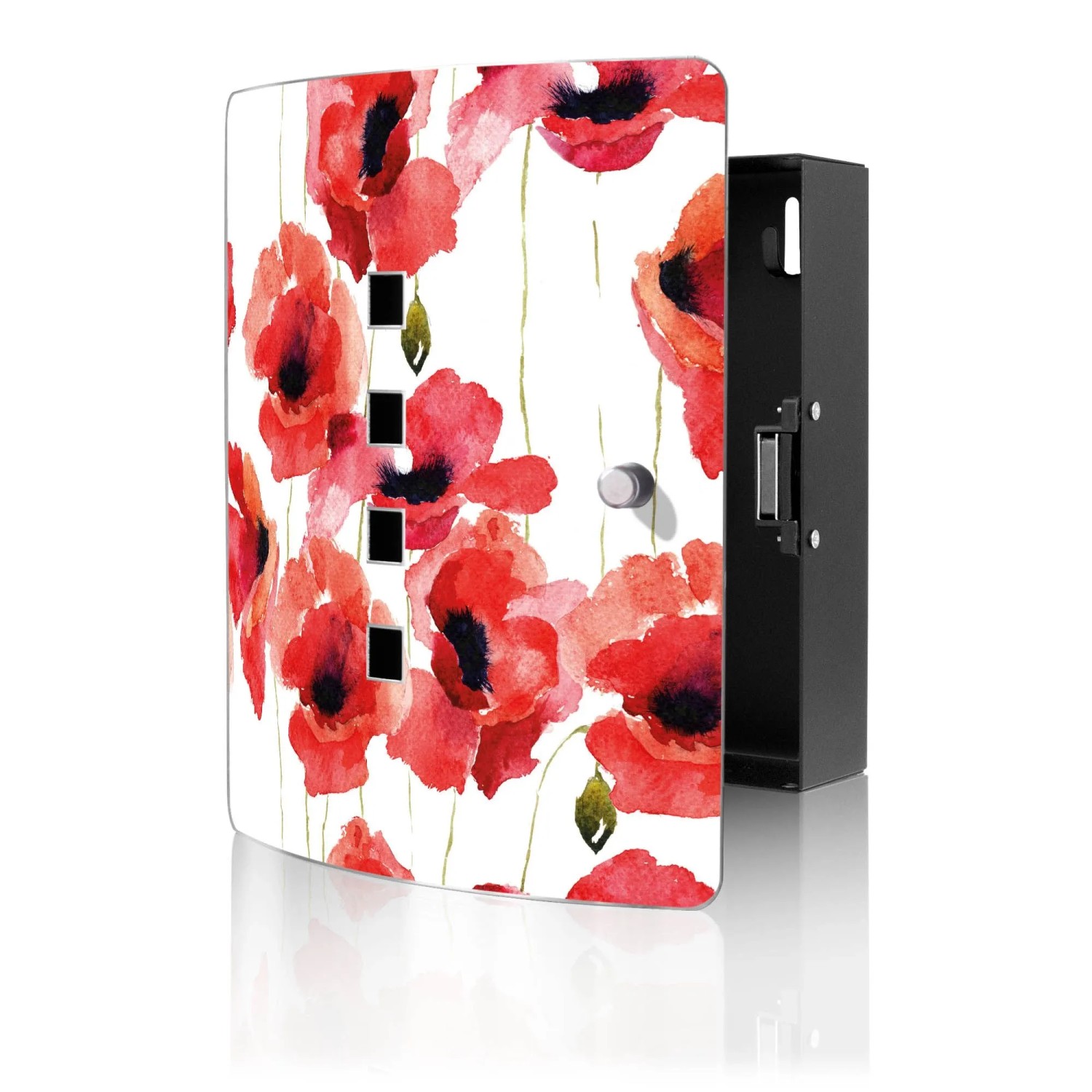 Banjado Design Schlüsselkasten Aus Edelstahl Für 10 Schlüssel 24x21,5x7cm Mit Magnetverschluss Motiv Mohn Aquarell