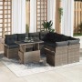 Graues 9-tlg. vidaXL Garten-Sofa-Set aus Poly Rattan mit Tisch und Kissen für den Garten.
