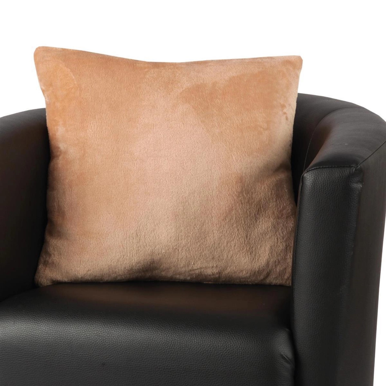 Bestlivings Dekokissen 60x60 cm im 2er-Pack, Nougat, auf einem Sessel.