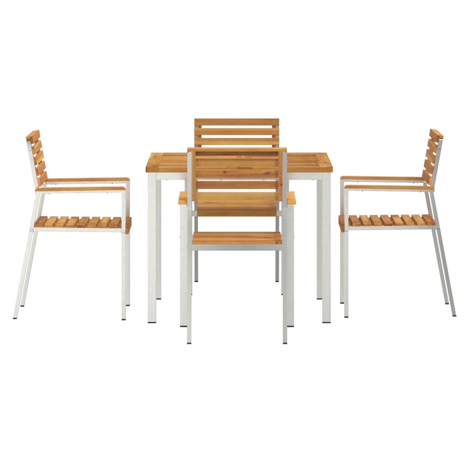 5-teiliges Garten-Essset aus Akazienholz mit Tisch und vier Stühlen.