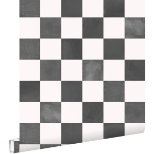 ESTAhome Tapete Karomuster Schwarz-Weiß 53 cm x 10.05 m