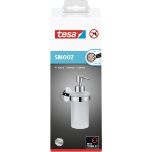 Tesa Smooz Seifenspender, verchromt, zur Wandmontage ohne Bohren, Füllmenge 200ml.