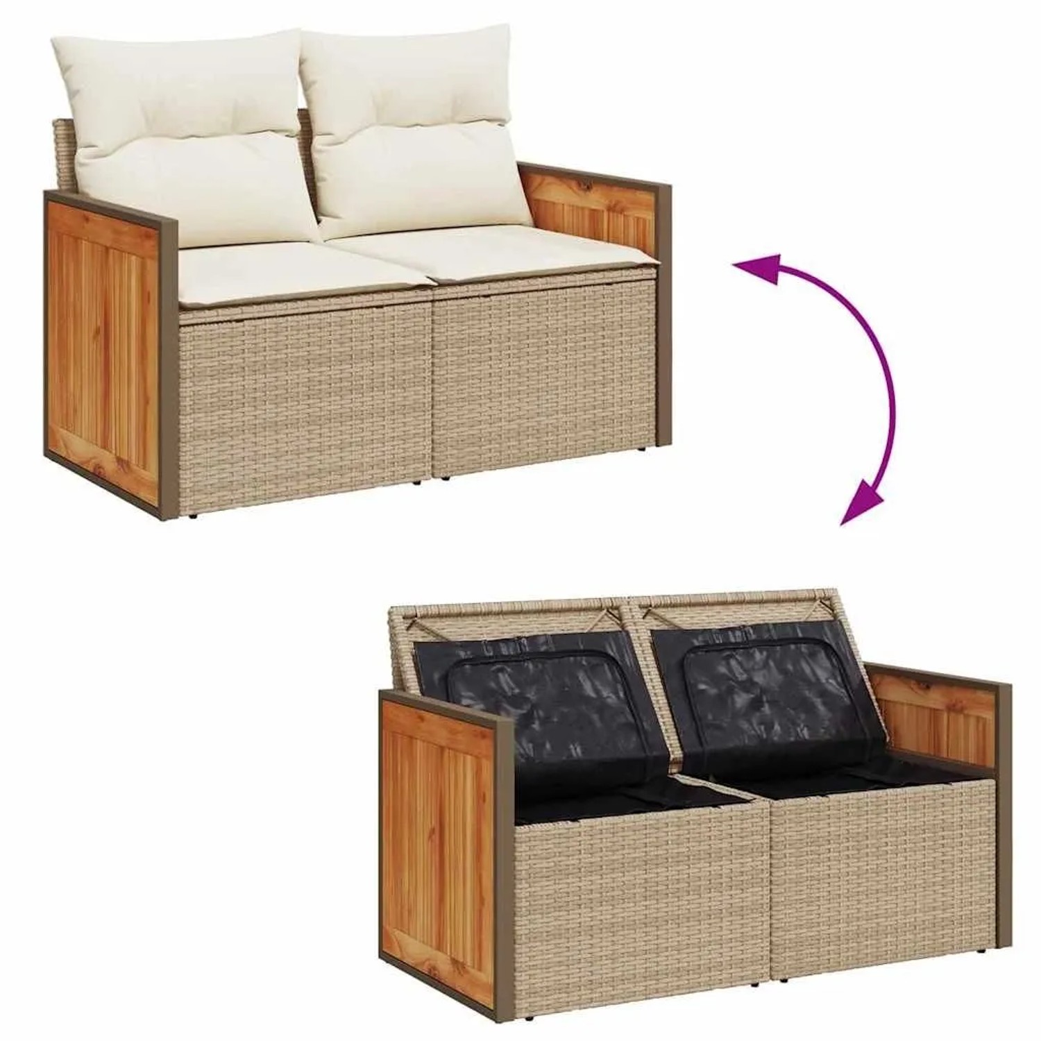 Beige vidaXL Gartenmöbel-Set mit Kissen, Poly-Rattan, modulare Bauweise mit Stauraum.