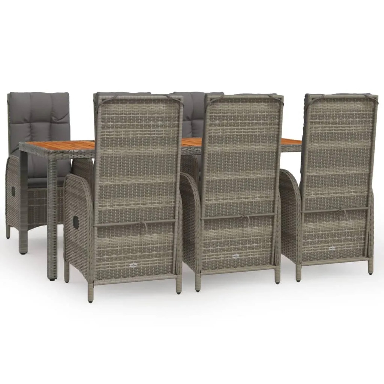 vidaXL 7-Tlg Garten-Essgruppe mit Kissen Grau Poly Rattan 3185042