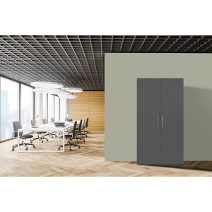 Respekta Schrankküche SKWG Grau Weiß, geschlossen. Miniküche für Büro oder Singlewohnung.