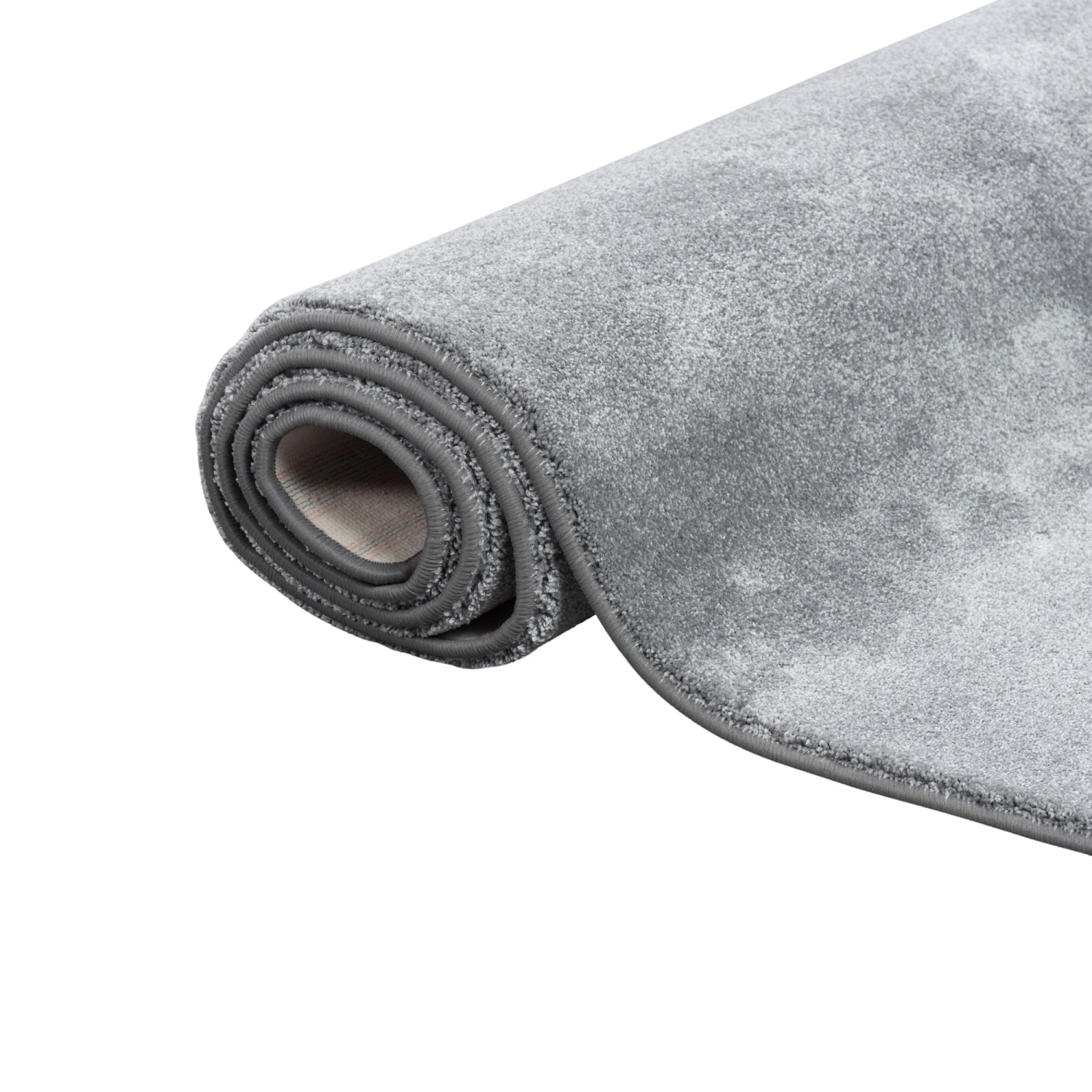 Gerollter, grauer Snapstyle Hochflor Teppich "Touch" (80x240cm).