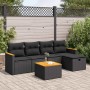 Schwarze 6-tlg. vidaXL Garten-Sofagarnitur aus Rattan mit Kissen und Tisch für Terrasse oder Garten.