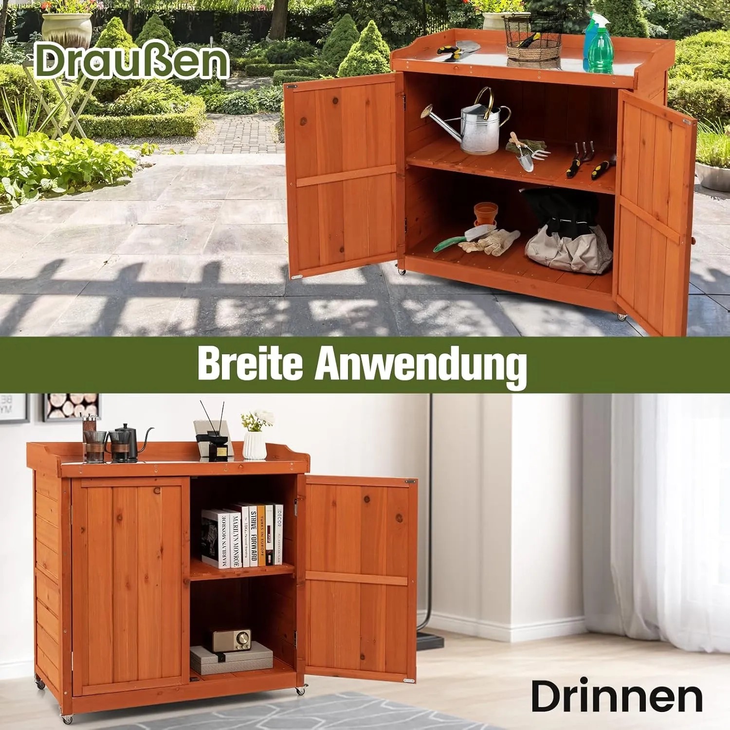 Costway Gartenschrank Holz Lagerschrank Garten 98,5x48x100cm_4