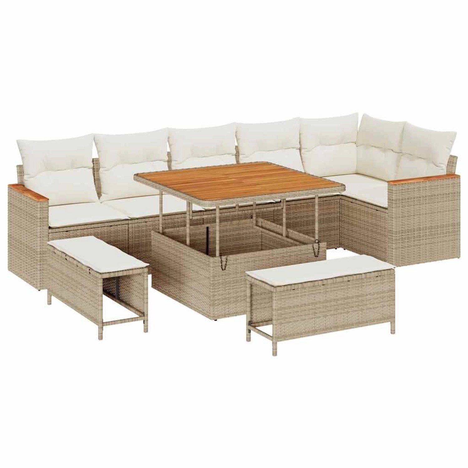 vidaXL Garten-Sofa-Set mit Kissen 9-Tlg Beige Poly Rattan 3363056 günstig online kaufen