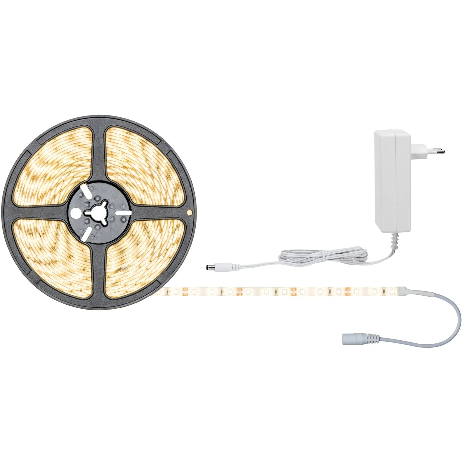 SimpLED Strip Set 7,5m mit warmweißem Licht, auf Rolle und mit Netzteil.