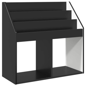 Schwarzes vidaXL Kinderregal (72,5x29,5x69 cm) aus Holzwerkstoff mit 3 Fächern und 2 offenen Boxen.