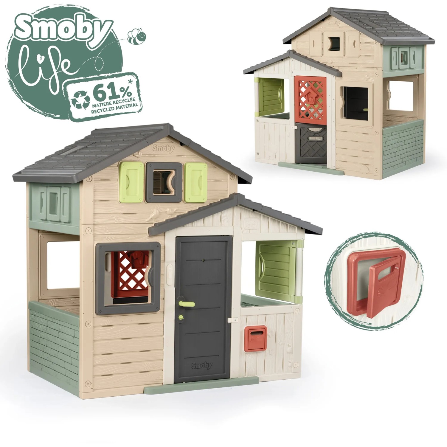 Smoby Life Spielhaus Evo Friends mit Steinoptik, 162x175x114cm, für Kinder ab 3 Jahren.