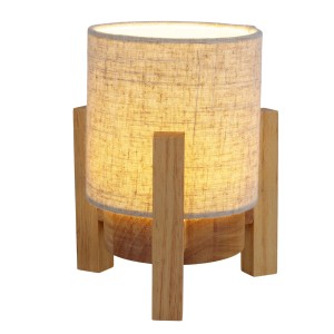 Näve LED-Tischleuchte Madita mit Leinen-Schirm und Holzfuß, warmweißes Licht.