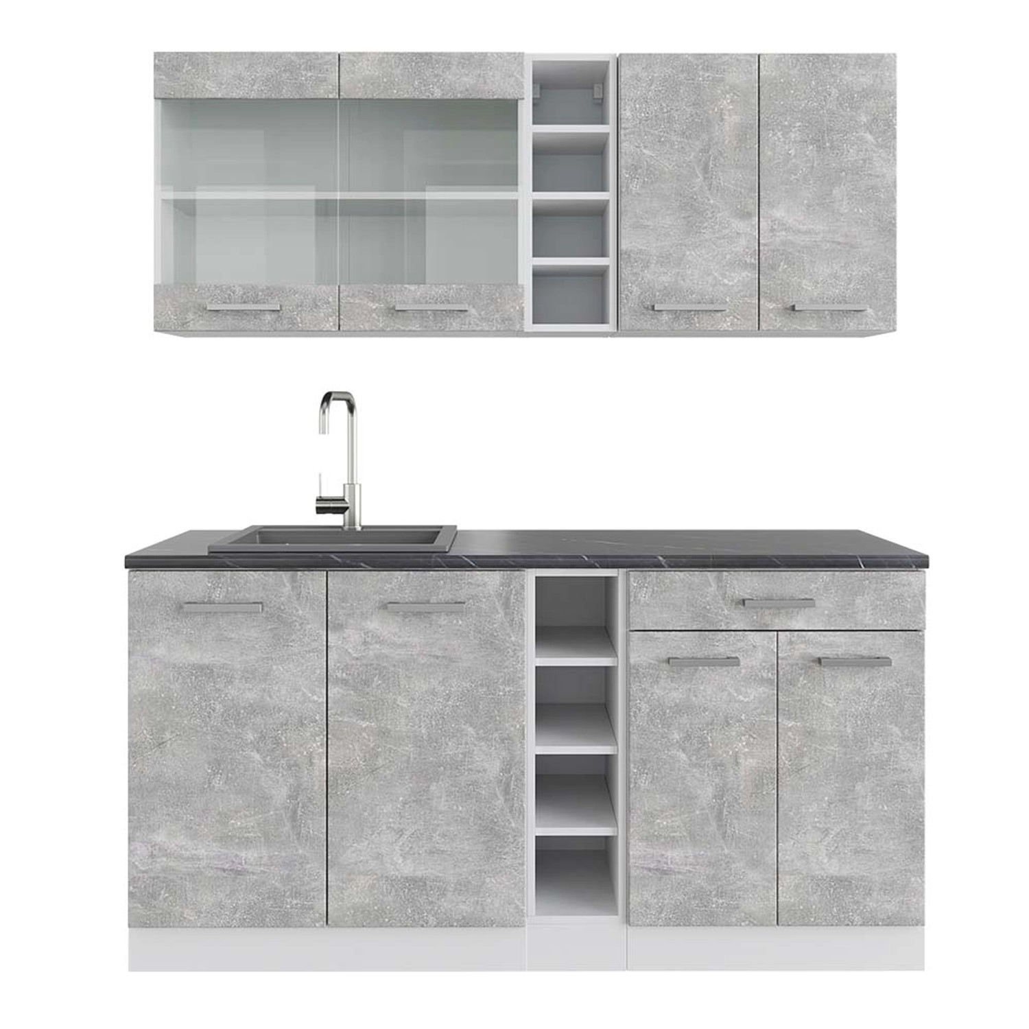 Vicco R-Line Singleküche Beton/Weiß 160 cm AP Anthrazit günstig online kaufen