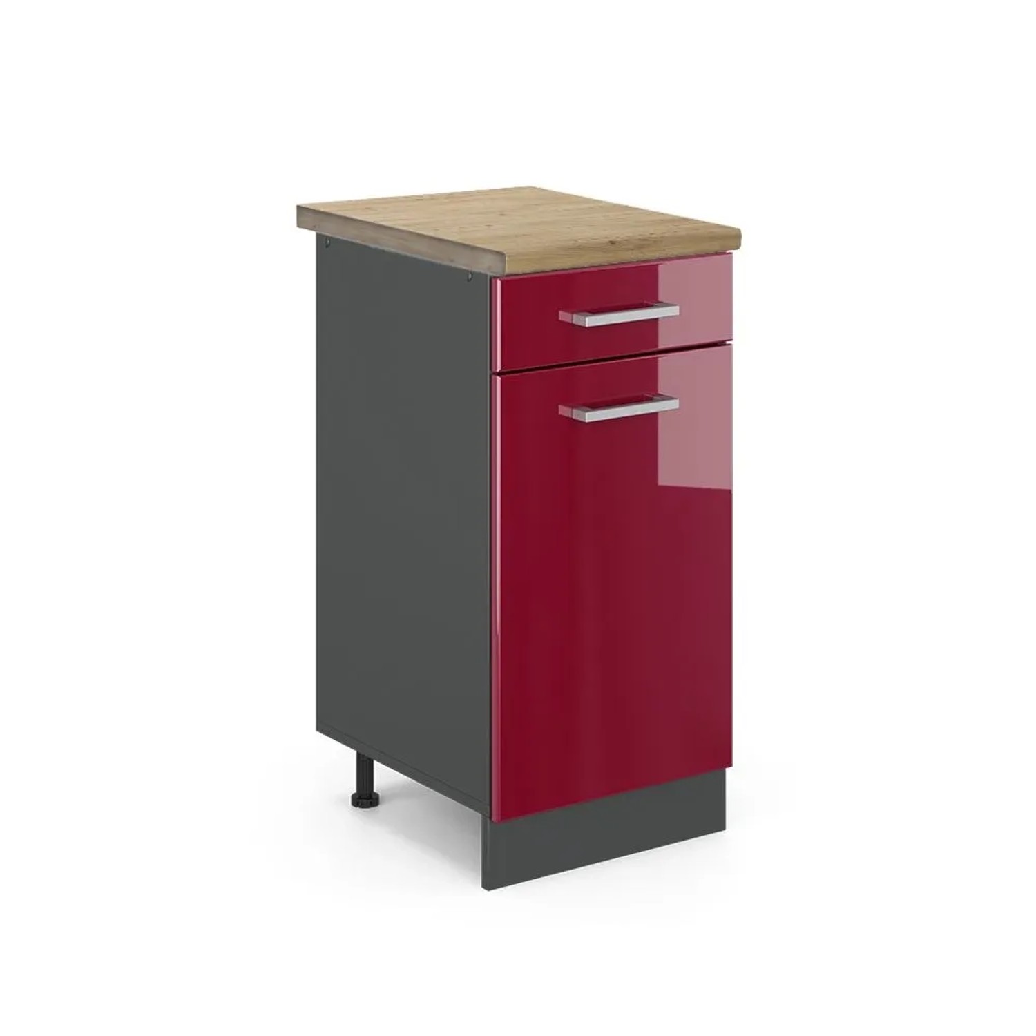 Vicco Küchenunterschrank R-Line Rot Hochglanz 40 x 82 AP Eiche Opt2