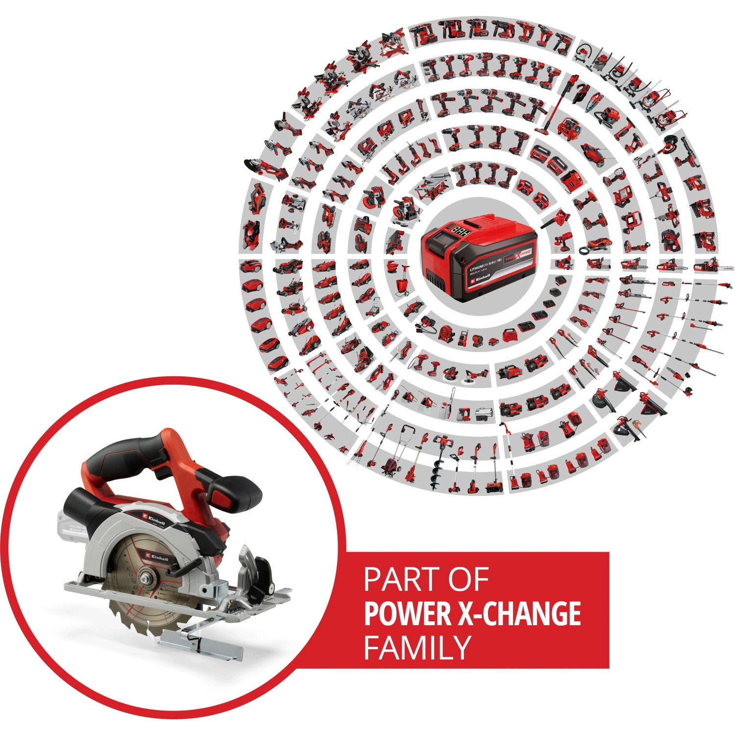 Einhell Akku-Handkreissäge TE-CS 18/150 Li Solo mit Power X-Change Akku-System.