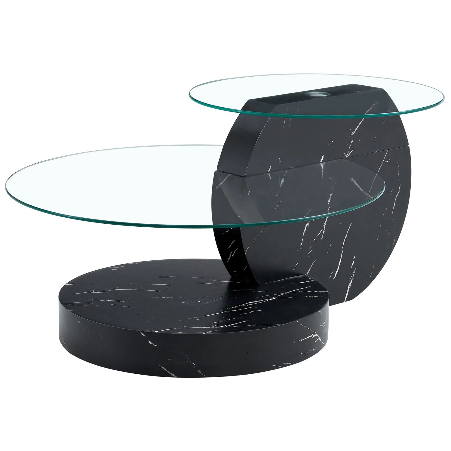 okwish Couchtisch mit Glas und Zwei Ebenen für Wohnzimmer 90x70x44 cm Schwarz
