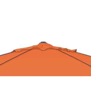 Detailaufnahme des terracottafarbenen Schneider Marktschirms Adria Ø 350 cm mit Kurbel.