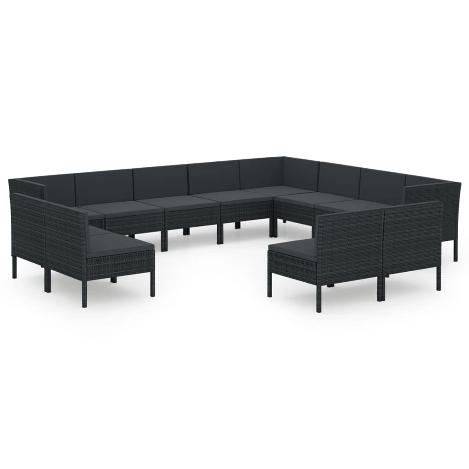 vidaXL 12-tlg Garten-Lounge-Set mit Auflagen Poly Rattan Schwarz Modell 11