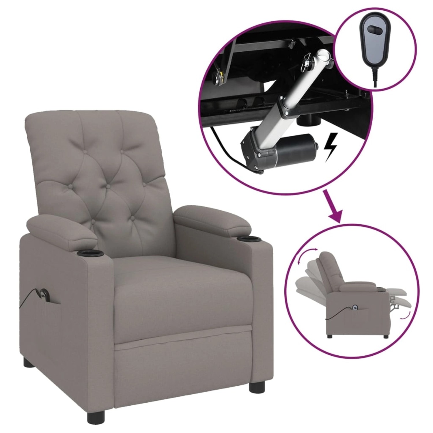 vidaXL Relaxsessel Elektrisch Taupe Stoff 3098847 günstig online kaufen