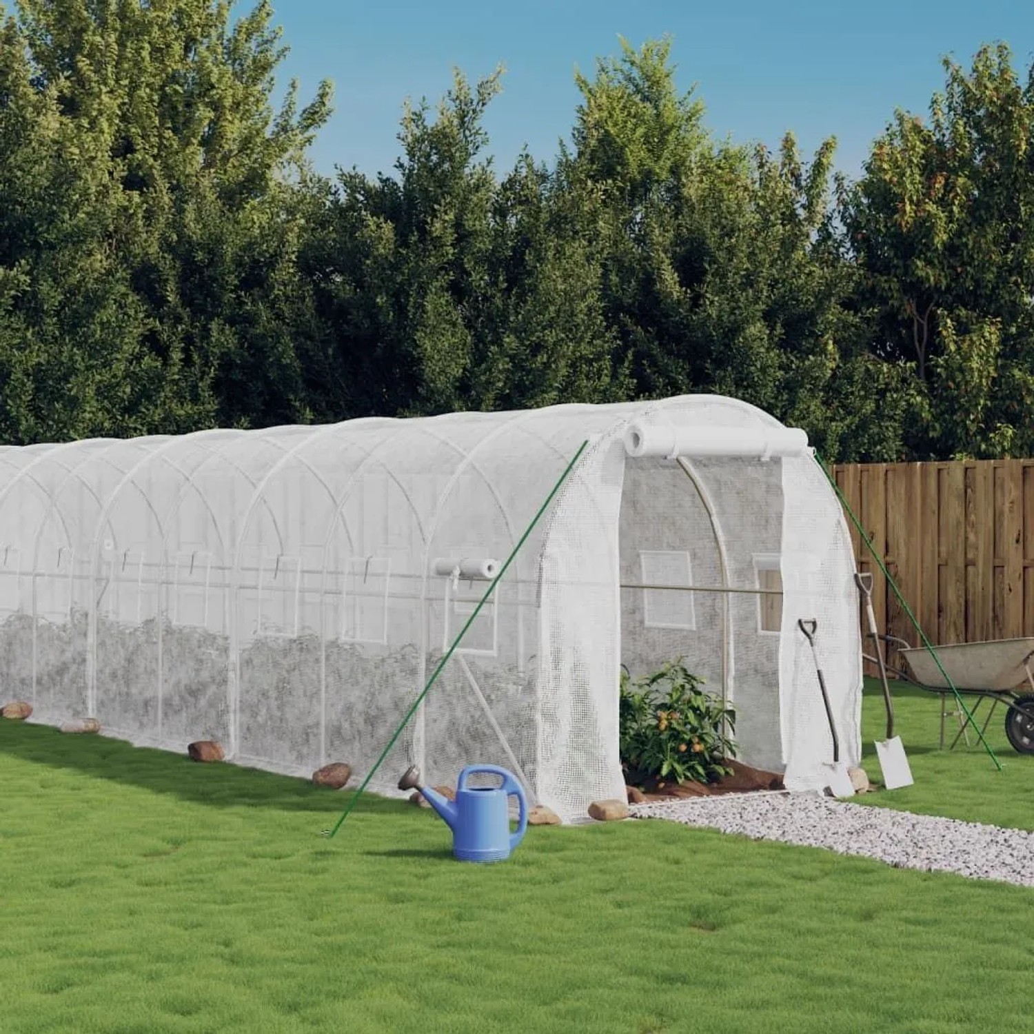 vidaXL Gewächshaus mit Stahlrahmen Weiß 16 m² 8x2x2 m 3188030_2